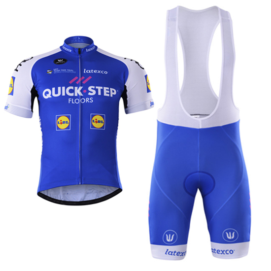 Quick Step Kurzarmtrikot 2017 und Kurze Tragerhose blau